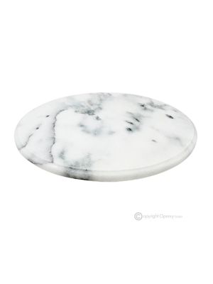 Drehbares Schneidebrett aus Marmor Bianco Ibiza, handgefertigt, dekorativ aus authentischem Naturstein.