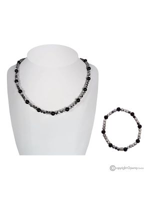 LUCE – Halsketten- und Armbandset, Hämatit und schwarzer Onyx, handgefertigte italienische Handwerkskunst.