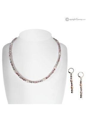 DREAM – Halskette und Ohrringe mit natürlichen Flussperlen und rosa Hämatit, handgefertigt.