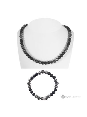 ELIOT - Halskette mit Armband, schwarzer matter Achat, Hämatit, Labradorit, handgefertigt.