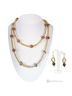 SPRING – Set aus Halskette und Ohrringen aus goldenem Hämatit und Jaspis, handgefertigte italienische Handwerkskunst.