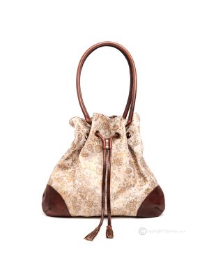 LUCREZIA PREZIOSA Shopper Schultertasche handgefertigte für Damen aus echtem Leder handbedrucktes Wildleder mit gebürsteten erhabenen Rosen mit Gold