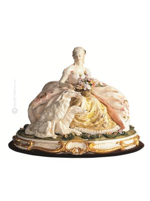 DAME MIT BARSOIS 1037 Italienische Porzellan Figur Barock handbemalt hochwertig stilvoll