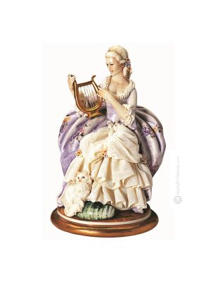 DAME MIT LYRE 1047T Italienische Porzellan Figur Barock handgemacht elegant hochwertig