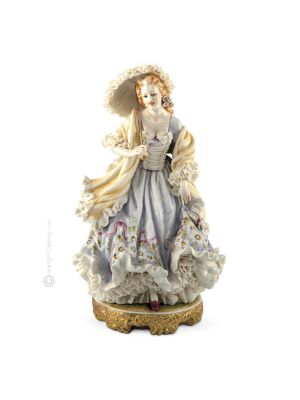 DAME MIT SCHAL Capodimonte Porzellan Figur Barock handbemalt Italienisches Design exklusiv