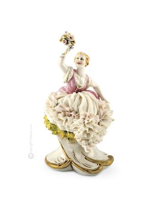 JUNGE DAME MIT BLUMEN Italienische Porzellan Figur Barock handbemalt Wohnkultur hochwertig