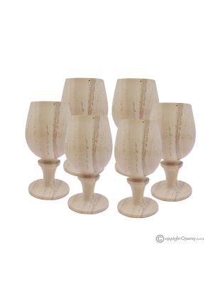6er Set Teak-Marmor-Gläser, unbehandelter Naturstein nur für Wasser, handgefertigt.