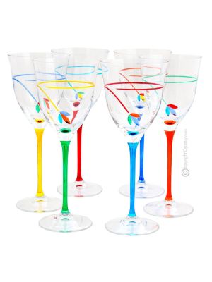 CALICE ACQUA GIGLIO Set 6  Wassergläser Stielgläser Kelche handbemalt superior Klangglas Venedig authentisch Made in Italy