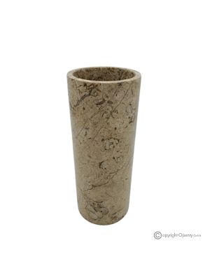 Zylindrische Marmorvase, echter natürlicher Fossilstein, handgefertigt.