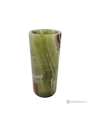 Zylindrische VASE aus grünem Onyxmarmor, echtem Naturstein, handgefertigt.