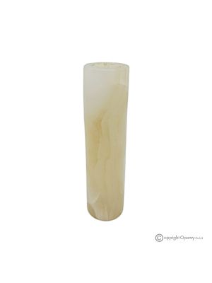 Zylindrische Blumenvase aus weißem Onyxmarmor, hochwertiger Naturstein, handgefertigt.