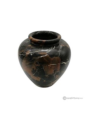 Kugelförmige Blumenvase aus schwarzem Michelangelo-Marmor, hochwertiger Naturstein, handgefertigt.