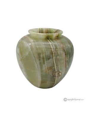 Kugelförmige Blumenvase aus grünem Onyxmarmor, hochwertiger Naturstein, handgefertigt.