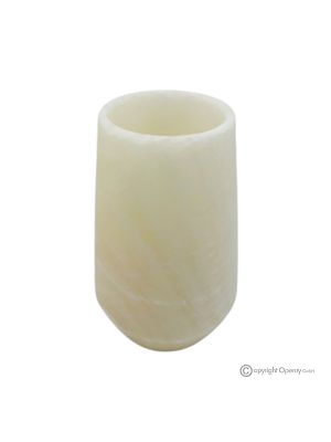 Blumenvase aus weißem Onyxmarmor, hochwertiger Naturstein, elegantes Design, handgefertigt.