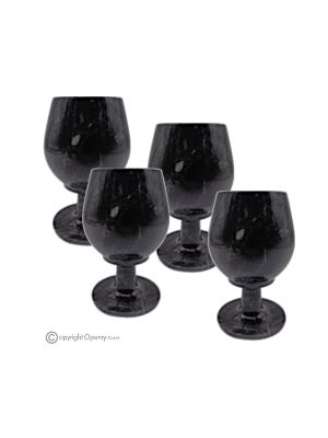 Set mit 4 Gläsern aus schwarzem Marquinia-Marmor, authentischer Naturstein, unbehandelt, nur für Wasser, handgefertigt.