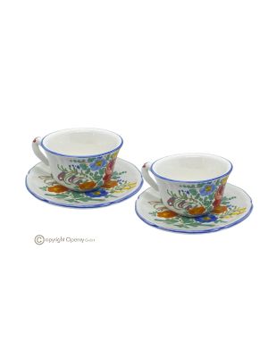 Set aus Cappuccinotassen mit Untertassen, authentische Castelli-Keramik, handgefertigt und handbemalt.