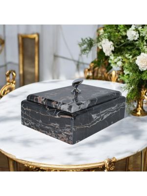 COFANETTO PORTAGIOIE MARMO PORTORO PREGIATO LUX Schmuckkästchen Skulptur aus Portoro Marmor handgemacht authentisch Made in Italy