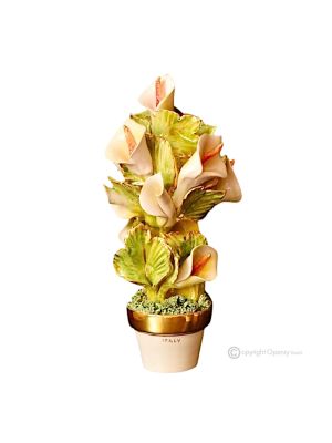 Künstlerische Keramikpflanze, verziert mit Calla-Lilien und goldenen Details, komplett von Hand gefertigt.