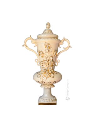 IMPERIALE Italienische Keramik Vase handgemacht 24k Goldfarbe Swarovski-Kristalle