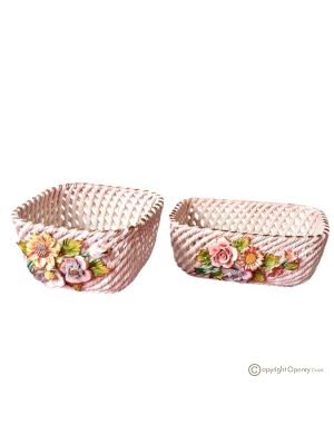Pflanzenhalter, 2er Set kunstvolle Pflanzenhalter aus Keramik, florale Dekoration mit Gold, handgefertigt.
