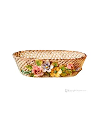 Vasenhalter, Pflanzenhalter aus künstlerischer Keramik, Blumendekor mit Gold, handgefertigt.