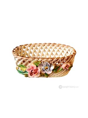 Künstlerischer Vasenhalter, Pflanzenhalter aus Keramik, verziert mit Blumen und Gold, handgefertigt.