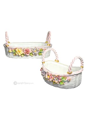 Tafelaufsatz, 2er-Set kunstvoller Keramikkörbe mit Blumen- und Golddekor, handgefertigt.