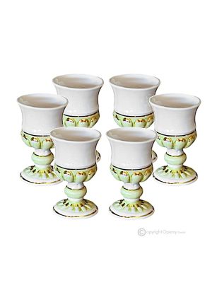 Set aus 6 handgefertigten Keramikkelchen im Barockstil, mit goldenen Details, handgefertigt.