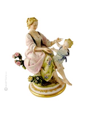 MUTTER MIT KIND 695 Italienische Porzellan Figur handbemalt elegant exklusiv Wohnkultur