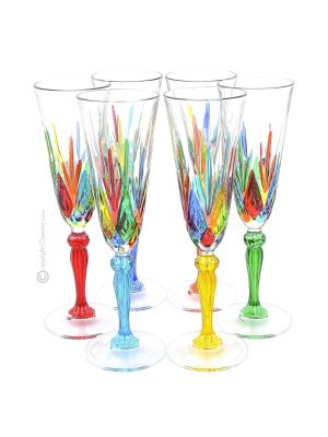 MELODIA, Set aus 6 Flötengläsern, authentisch handbemalt aus hochwertigem Glas.