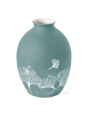 GINKO Italienische Keramik Vase handgemacht handbemalt von Hand dekoriert Blättermotiv