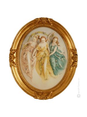 DIE DREI GRAFTEN Bild Basrelief Flachrelief Porzellan Capodimonte Handgemacht Made in Italy
