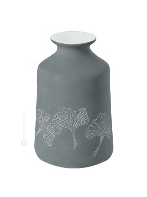 GINKO Italienische Keramik Vase handgemacht handbemalt von Hand dekoriert Blättermotiv