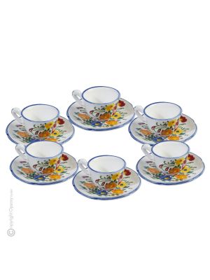 TAZZINE FIORACCIO POLICROMO Set 6 Espressotasse Kaffeetassen Keramiktassen Castelli Keramik mit Untertassen Keramik handgemacht authentisch Abruzzen Made in Italy