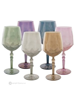 ALKIMIA Set mit 6 authentischen handbemalten Wassergläsern mit Stiel aus hochwertigem Glas.