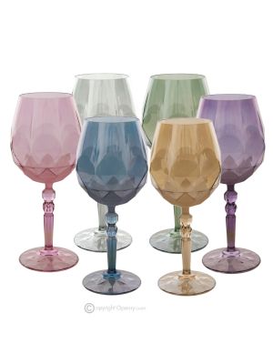 ALKIMIA Set mit 6 authentischen handbemalten Weingläsern mit Stiel aus hochwertigem Glas.