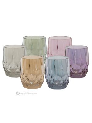 ALKIMIA Set mit 6 authentischen handbemalten Wassergläsern aus hochwertigem Glas mit modernem Design.
