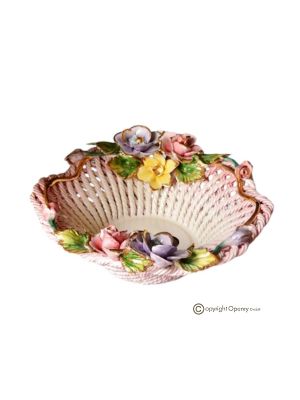 Künstlerischer Keramikkorb im Barockstil, mit Gänseblümchen und goldenen Details, handgefertigt