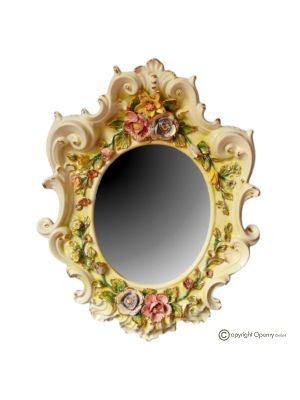 Spiegel aus edler Keramik im Barockstil, verziert mit Blumen und Golddetails, handgefertigt