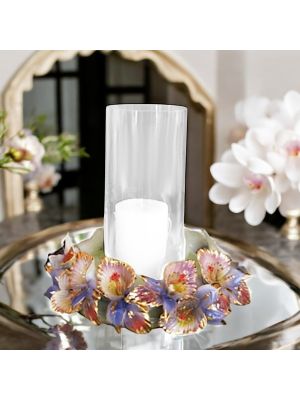 Künstlerischer Kerzenständer aus Keramik, verziert mit Blumen und goldenen Details, handgefertigt.