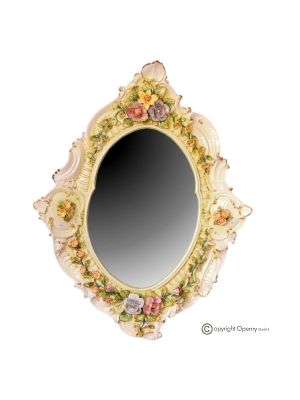 Edler Keramikspiegel im Barockstil, verziert mit Blumen und goldenen Details, handgefertigt.