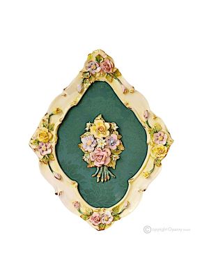 BILD Wanddekoration Ornament zum Aufhängen Keramik im Barockstil mit Details aus 24 Karat Gold Made in Italy 
