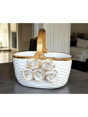 KORB Exklusives Ornament aus Keramik im Barockstil mit Details aus 24 Karat Gold Made in Italy