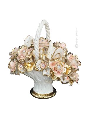BLUMEN Exklusives Ornament aus Keramik im Barockstil mit Details aus 24 Karat Gold Made in Italy