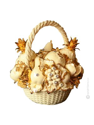 KORB Exklusives Ornament aus Keramik im Barockstil mit Details aus 24 Karat Gold Made in Italy