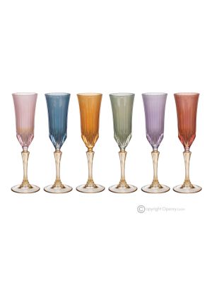 CALLE Set mit 6 authentischen handbemalten Flötengläsern aus hochwertigem Glas.
