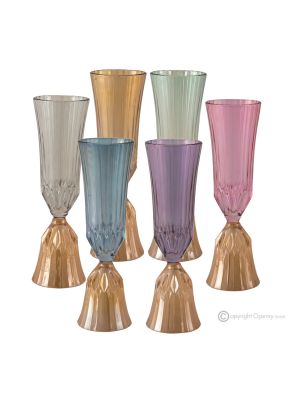 CANALETTO Set mit 6 authentischen handbemalten Flötengläsern aus hochwertigem Glas.