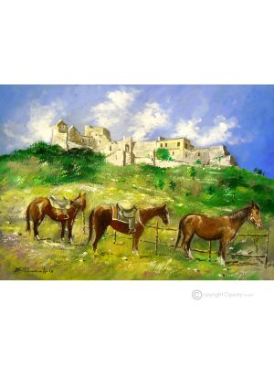 SCHLOSS ARECHI Acrylgemälde auf Leinwand modern Made in Italy