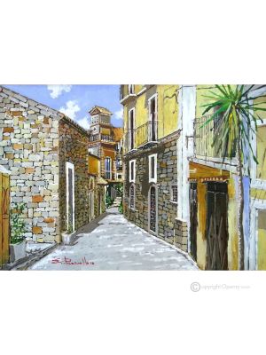 HISTORISCHES ZENTRUM AGROPOLI Acrylgemälde auf Leinwand modern Made in Italy