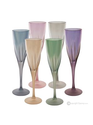 DEBBY Set mit 6 authentischen handbemalten Flötengläsern aus hochwertigem Glas.